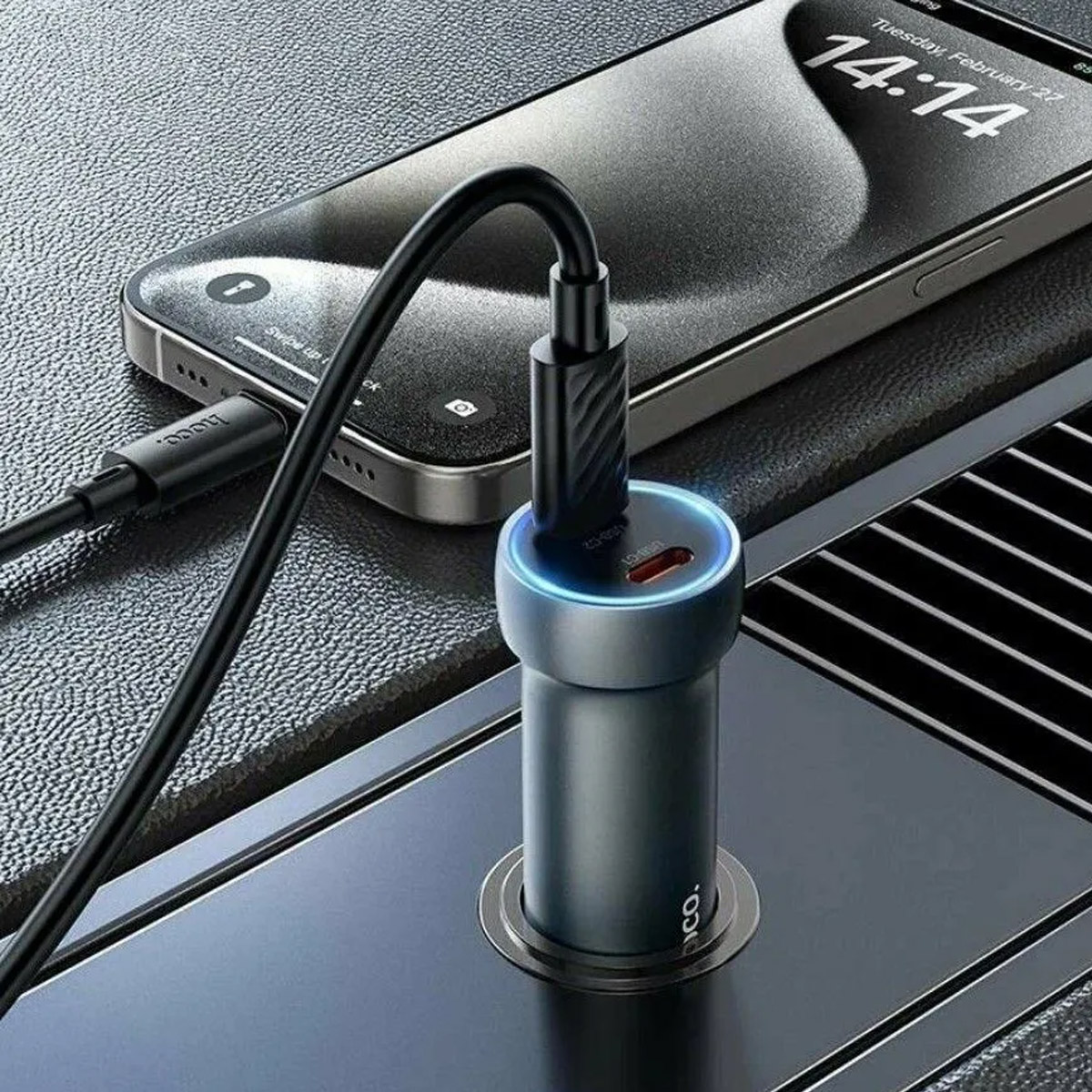 CARGADOR DE AUTO HOCO Z54B 60W PD CABLE TIPO-C A LIGHTNING - 5