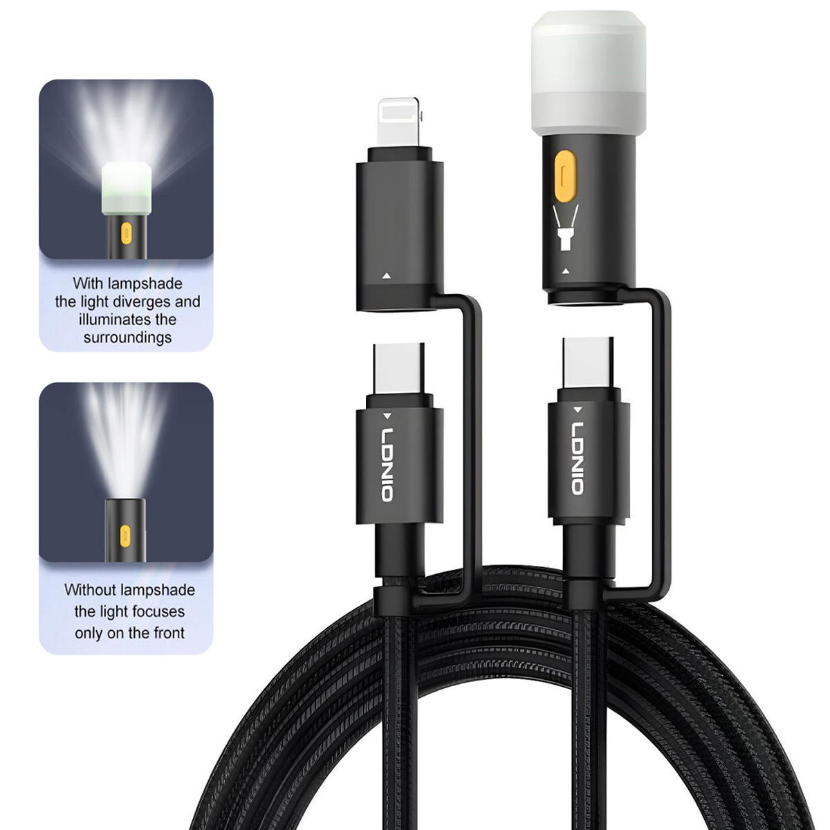 CABLE LDNIO LC19 MÚLTIPLE CON MINI LINTERNA LED 65W USB-C TO C Y LIGHTING - 2