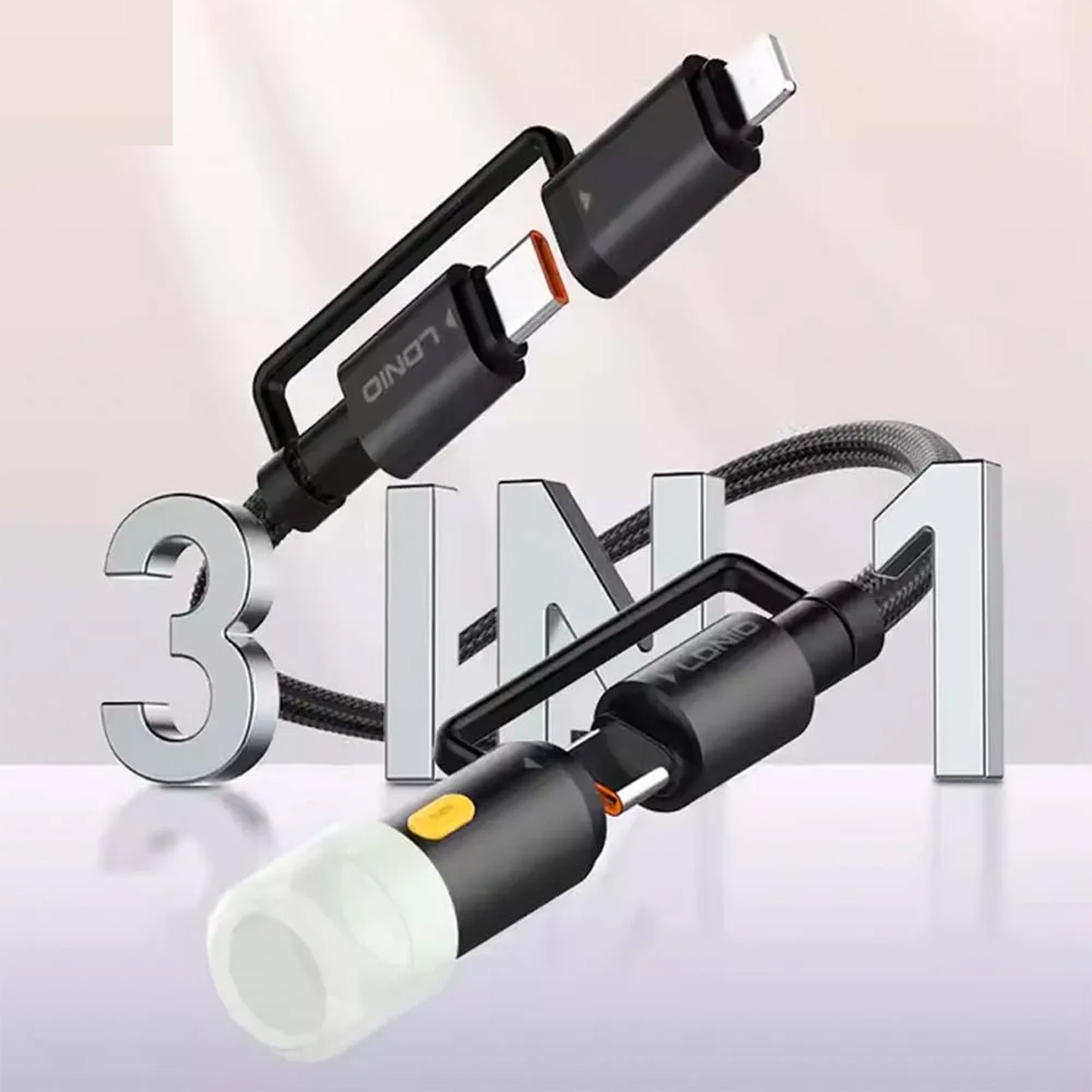 CABLE LDNIO LC19 MÚLTIPLE CON MINI LINTERNA LED 65W USB-C TO C Y LIGHTING - 4