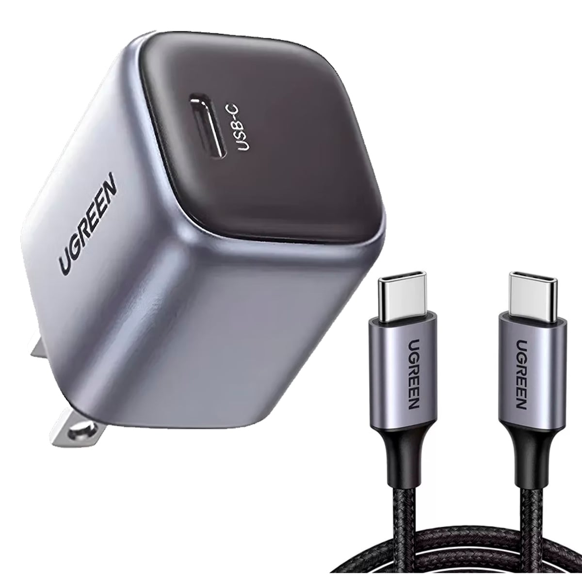 MINI CARGADOR 20W UGREEN X512 GAN + CABLE C A C 1M 60W US261 GRIS - 1