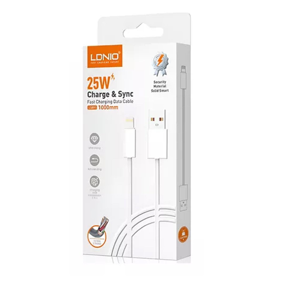 CABLE DE CARGA 2M LIGHTNING PARA IPHONE 25W LDNIO LS892 BLANCO - 4