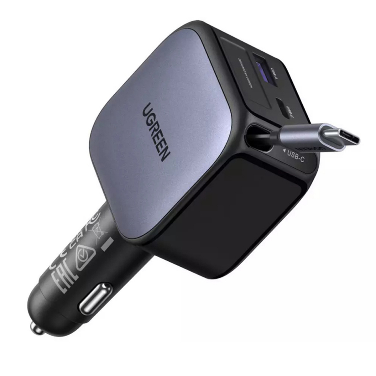 CARGADOR DE AUTO UGREEN EC603 NEXODE 90W CON CABLE RETRACTIL GRIS - 4