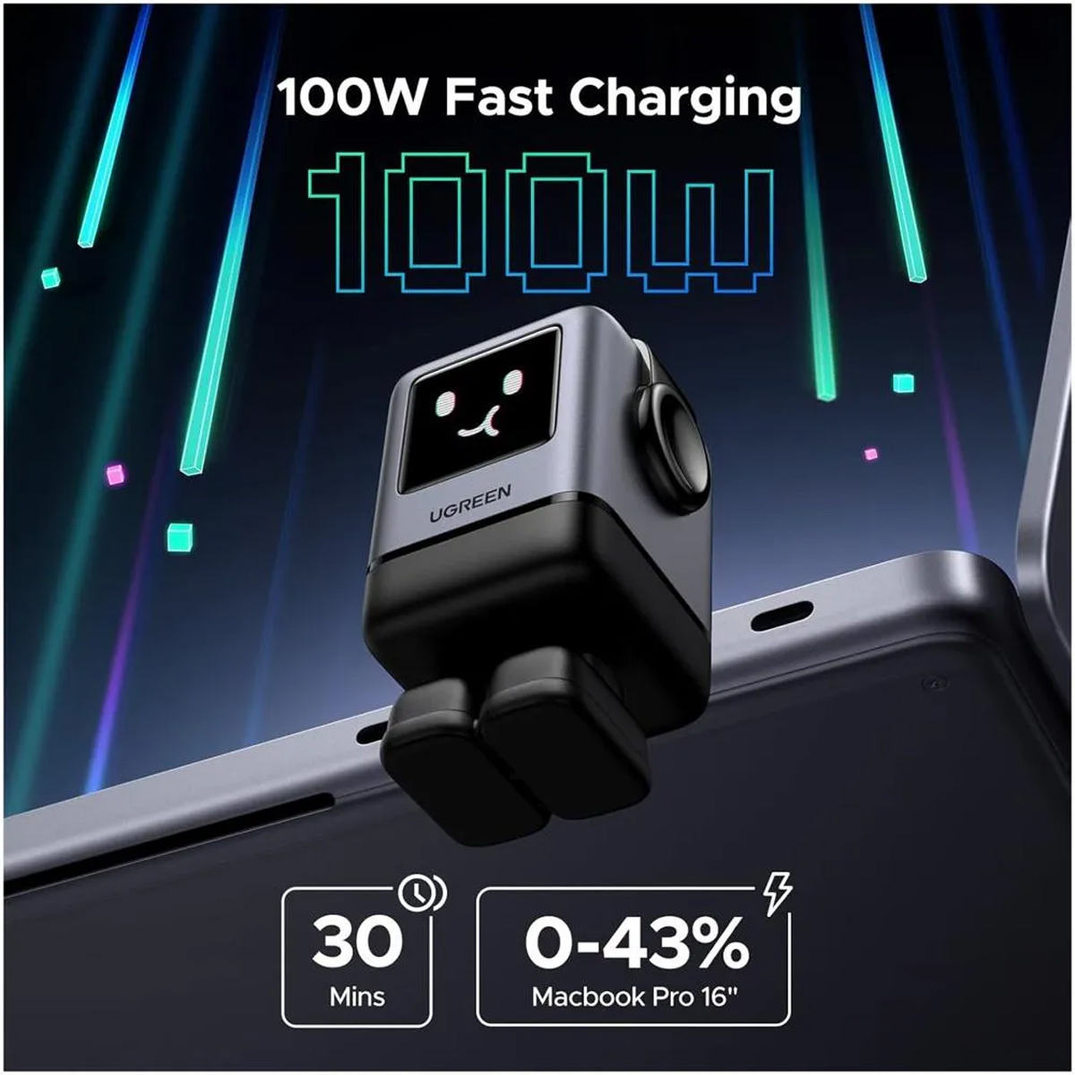 CARGADOR GAN FAST 100W USB-C CON PANTALLA UGREEN X688 NEGRO - 6