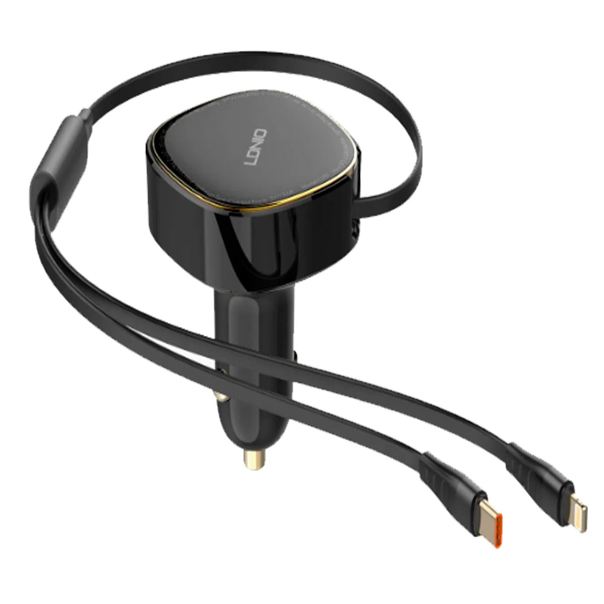 CARGADOR DE AUTO 30W LDNIO C107 CON CABLE RETRÁCTIL LIGHTNING Y TIPO-C - 1