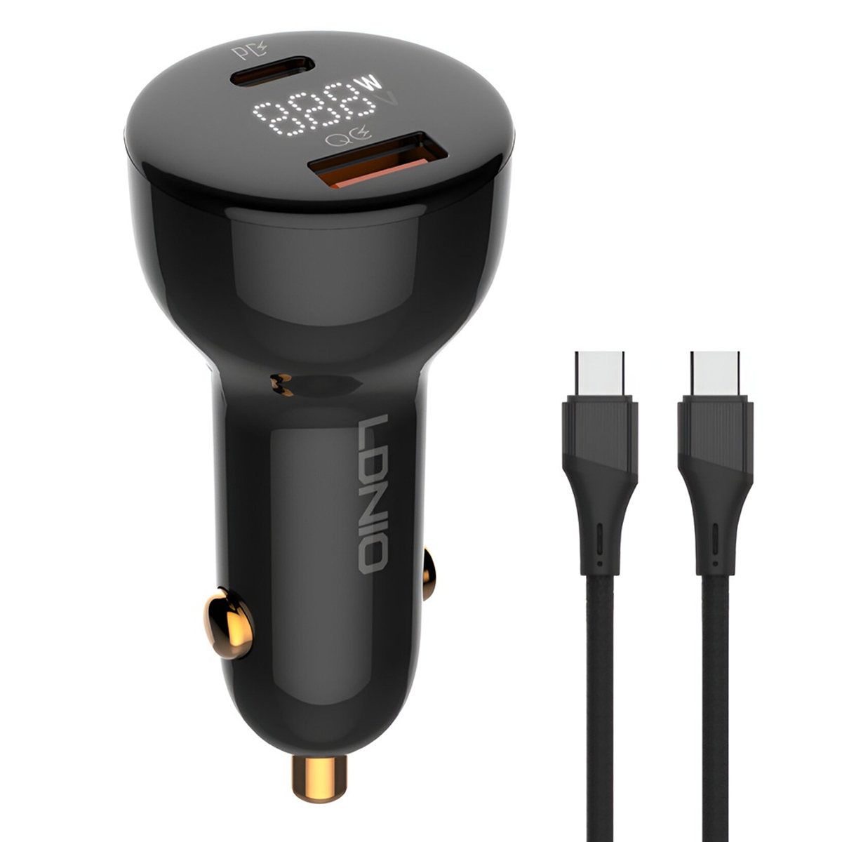 CARGADOR DE AUTO LDNIO C101 DE 100W PANTALLA LED, CABLE C A C - 2