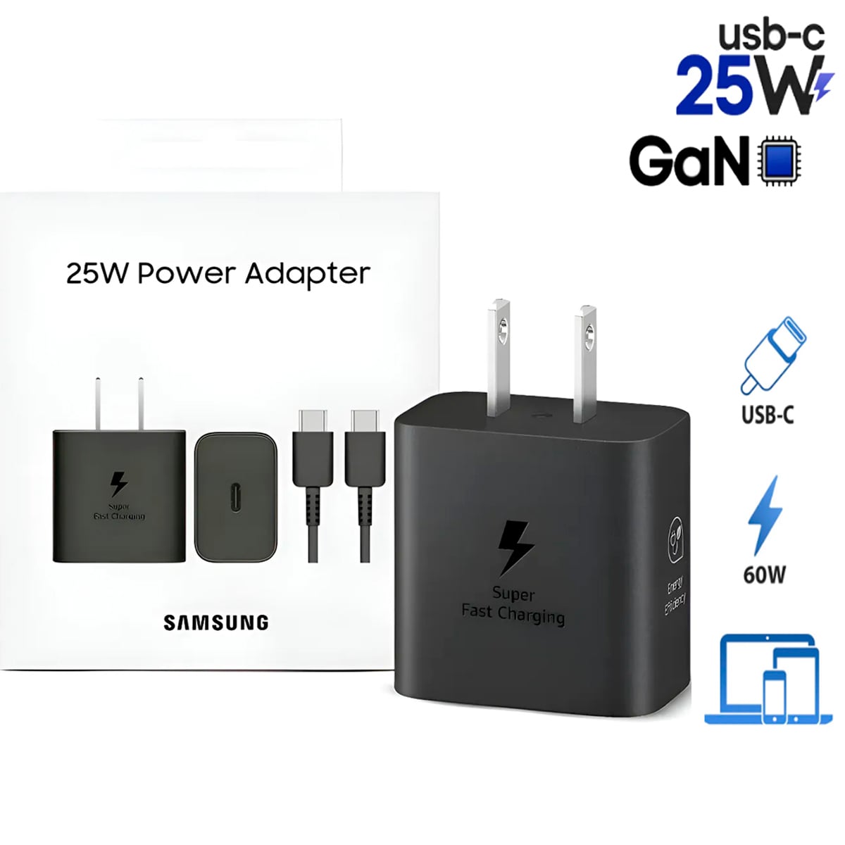 CARGADOR SAMSUNG 25 WATTS CON CABLE C A C NEGRO - 1
