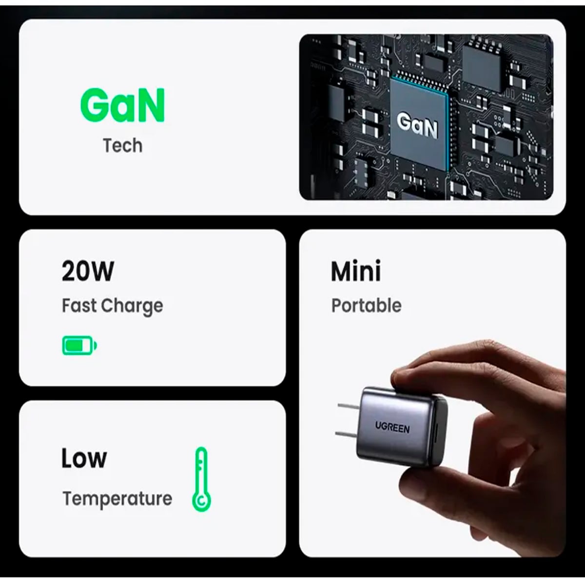CARGADOR RÁPIDO UGREEN X512 USB-C GAN DE 20W GRIS - 4