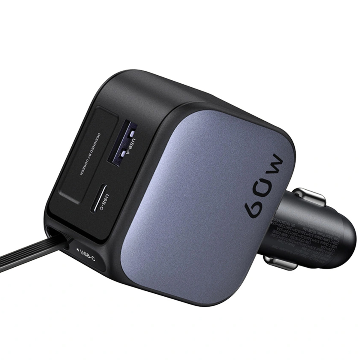 CARGADOR DE AUTO UGREEN EC602 55212B NEXODE 60W CON CABLE RETRACTIL GRIS - 4