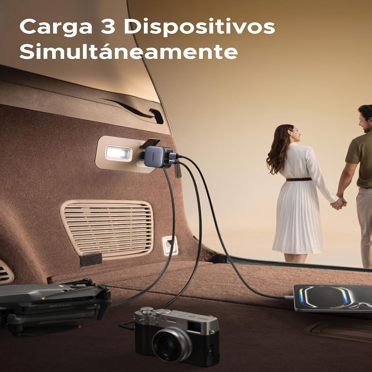 CARGADOR DE AUTO UGREEN EC602 55212B NEXODE 60W CON CABLE RETRACTIL GRIS - 5