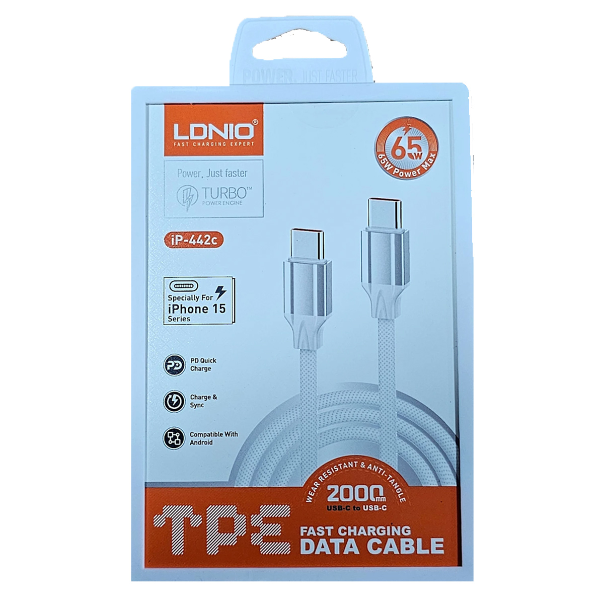 CABLE LDNIO IP-442C TIPO C A C NYLÓN 65W 2M PARA IPHONE SERIE 15,16 BLANCO - 2
