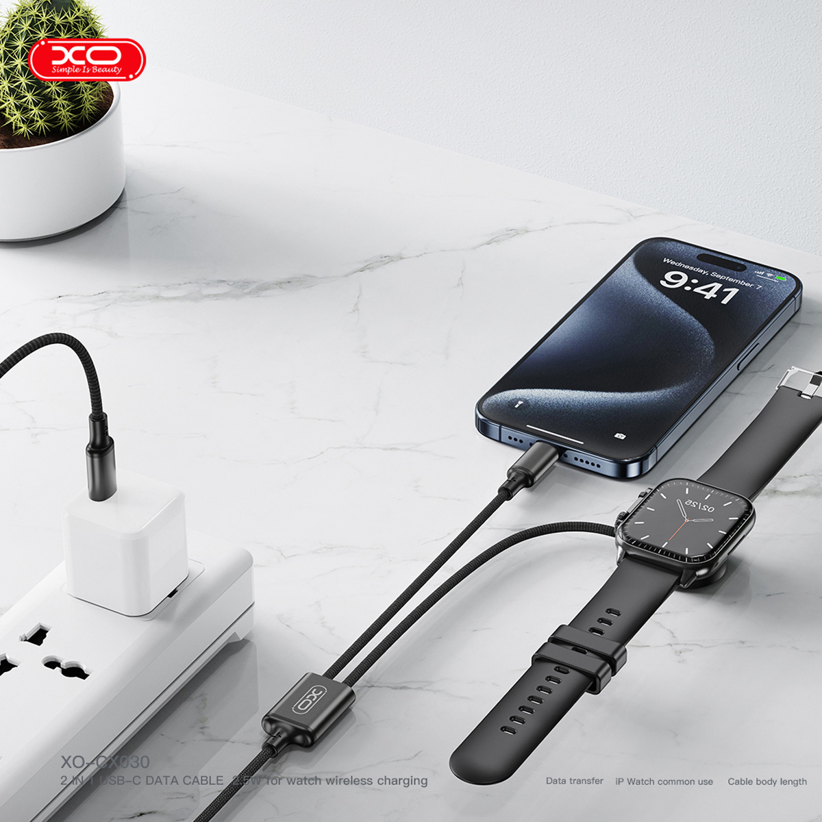 CARGADOR INALÁMBRICO XO CX030 PARA APPLE WATCH CON CABLE USB-C A C - NEGRO - 4