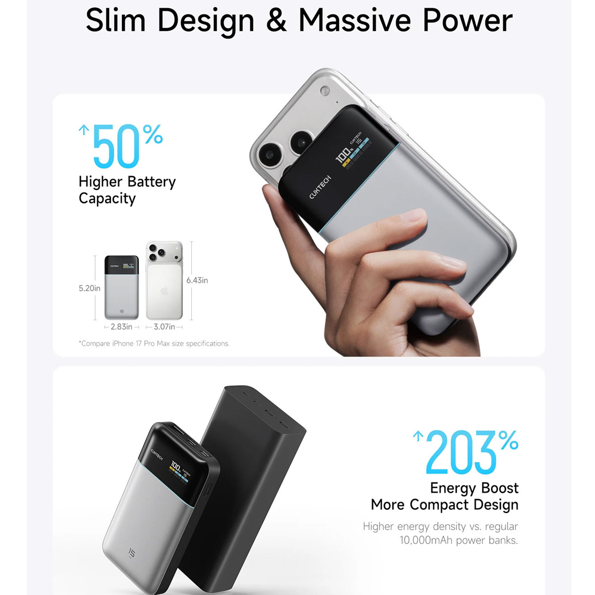POWER BANK CUKTECH 15 AIR PB150S 15000MAH 100W CON PANTALLA TFT - 3