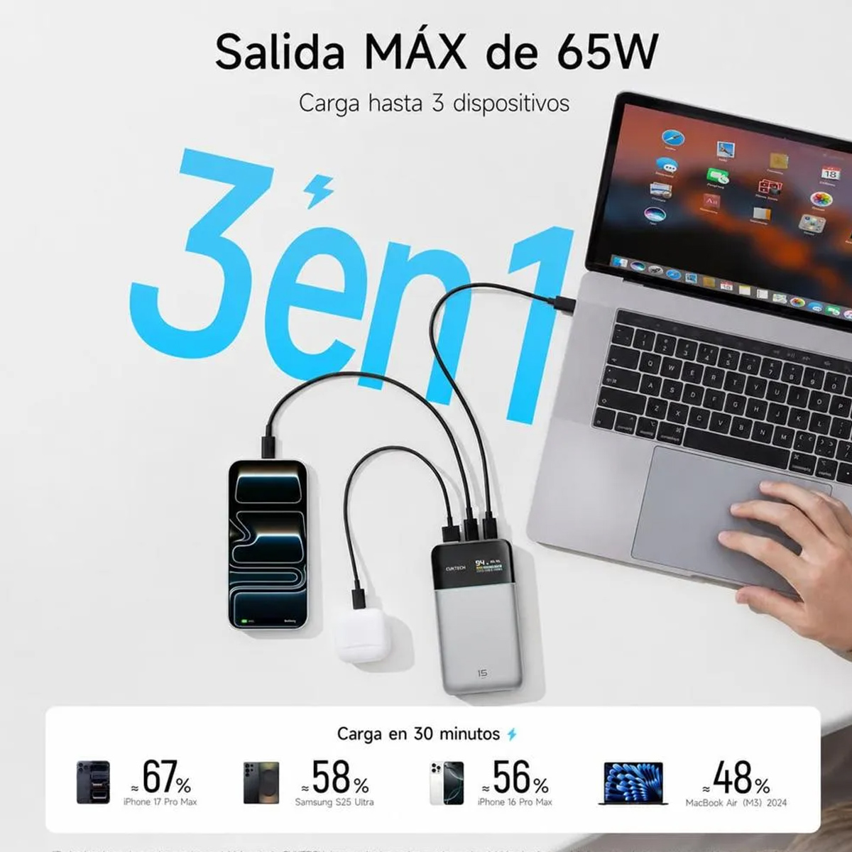POWER BANK CUKTECH 15 AIR PB150S 15000MAH 100W CON PANTALLA TFT - 5