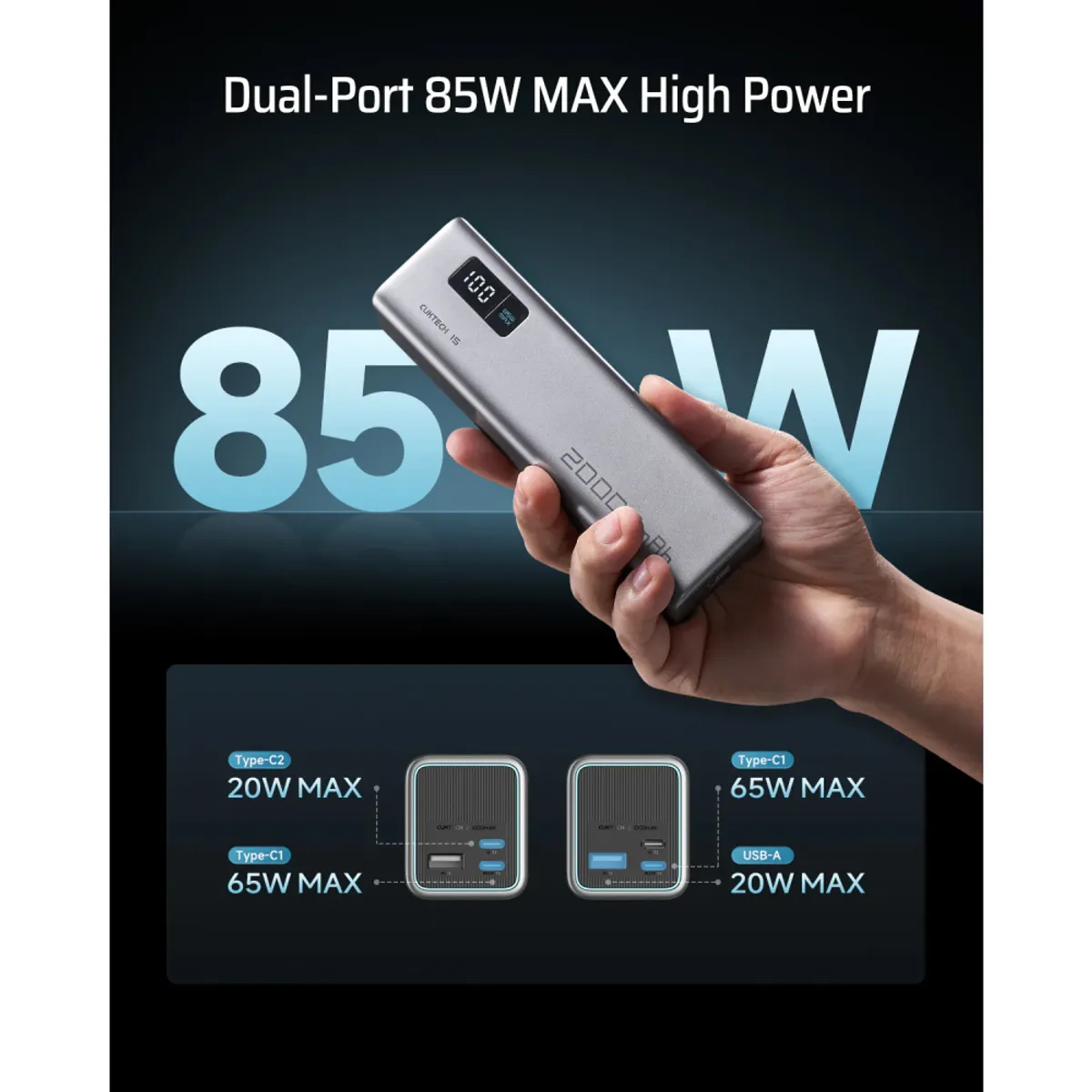 POWER BANK CUKTECH 15 SE PB200 20000MAH 85W PANTALLA LED CARGA RAPIDA - 2