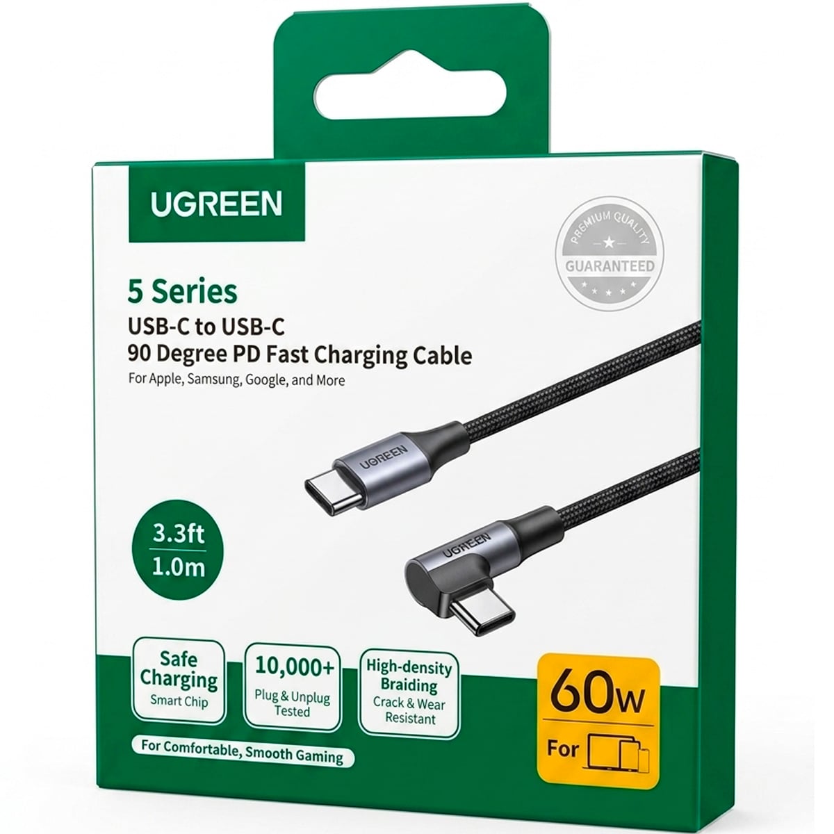 CABLE DE CARGA RÁPIDA UGREEN USB-C ANGULADO 60W 1 METRO - 50123 - 2