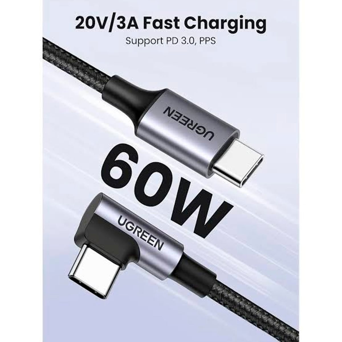 CABLE DE CARGA RÁPIDA UGREEN USB-C ANGULADO 60W 1 METRO - 50123 - 3
