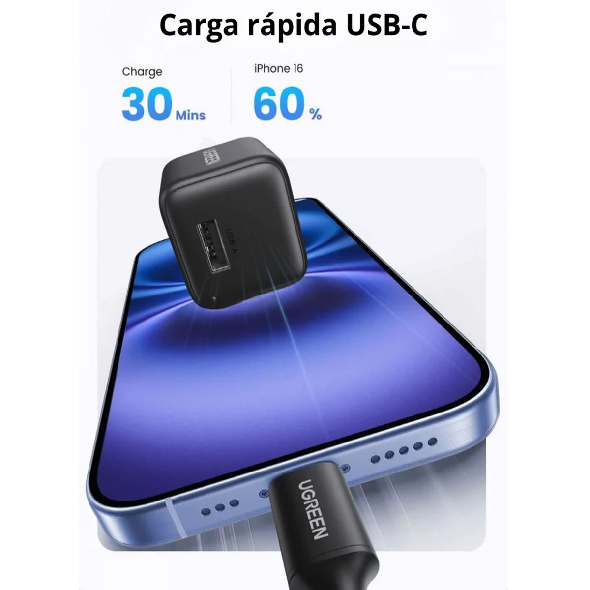 CARGADOR UGREEN X518 18W USB-A GAN CARGA RÁPIDA QC 3.0 GRIS - 5