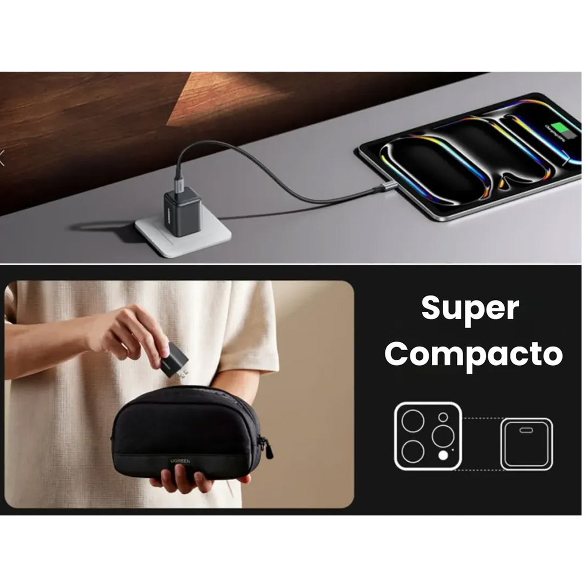 CARGADOR RÁPIDO UGREEN X517 GAN 25W TIPO C PARA IPHONE SAMSUNG XIAOMI - 7