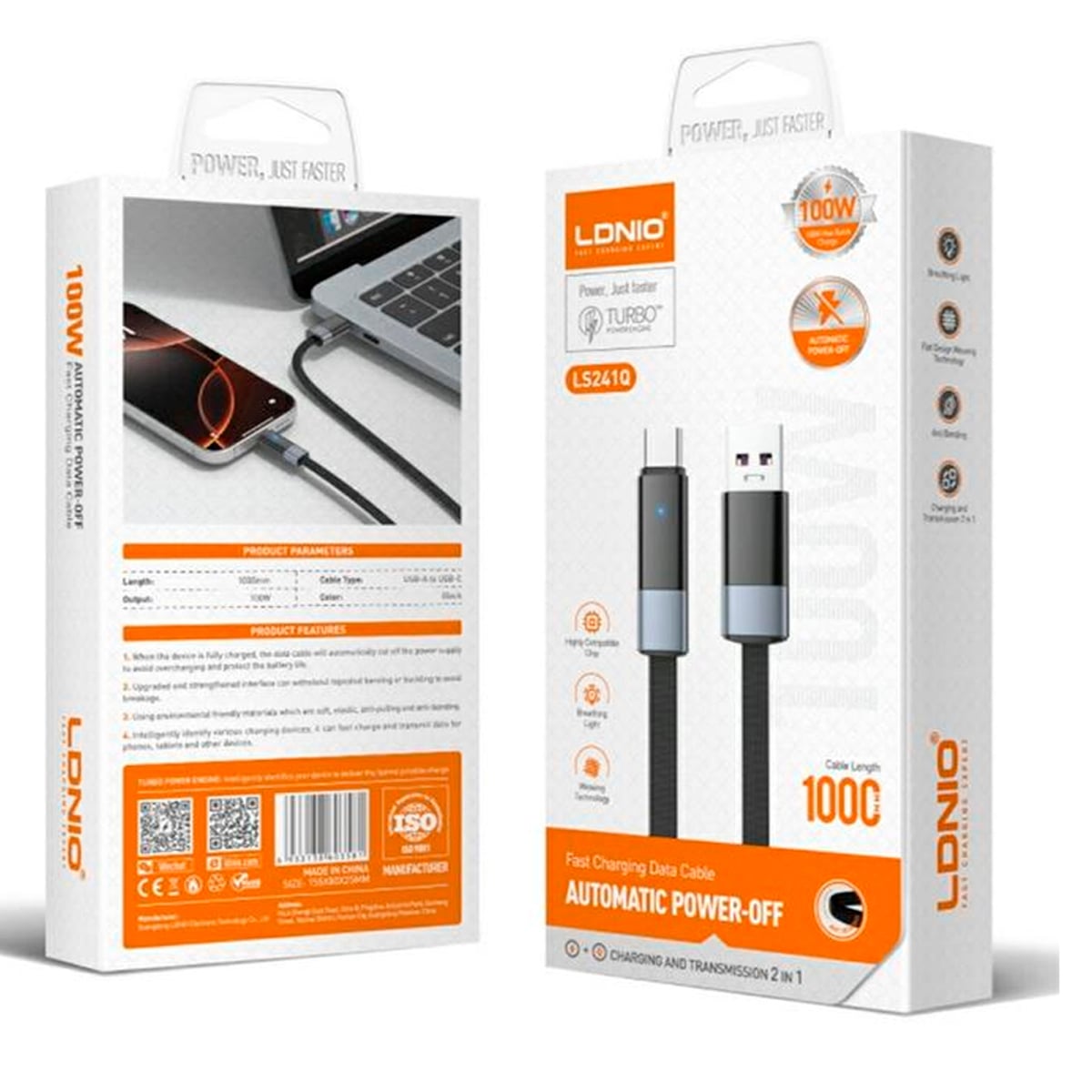 CABLE TIPO C LDNIO LS242Q 100W 5A CON CORTE AUTOMÁTICO 2 METROS - 4