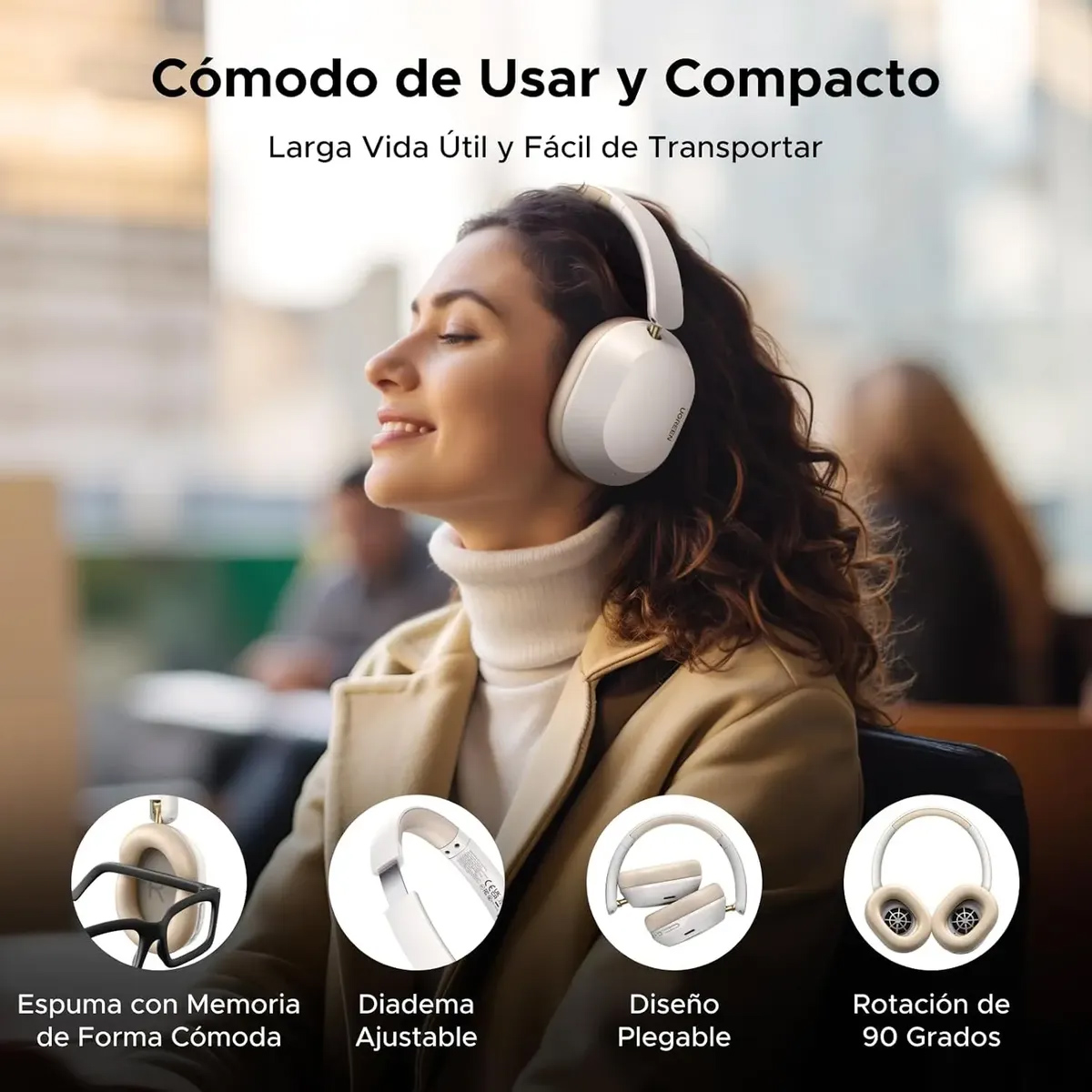 AUDIFONOS UGREEN HP203 HITUNE MAX 5C BLUETOOTH CANCELACION DE RUIDO - BLANCO - 4