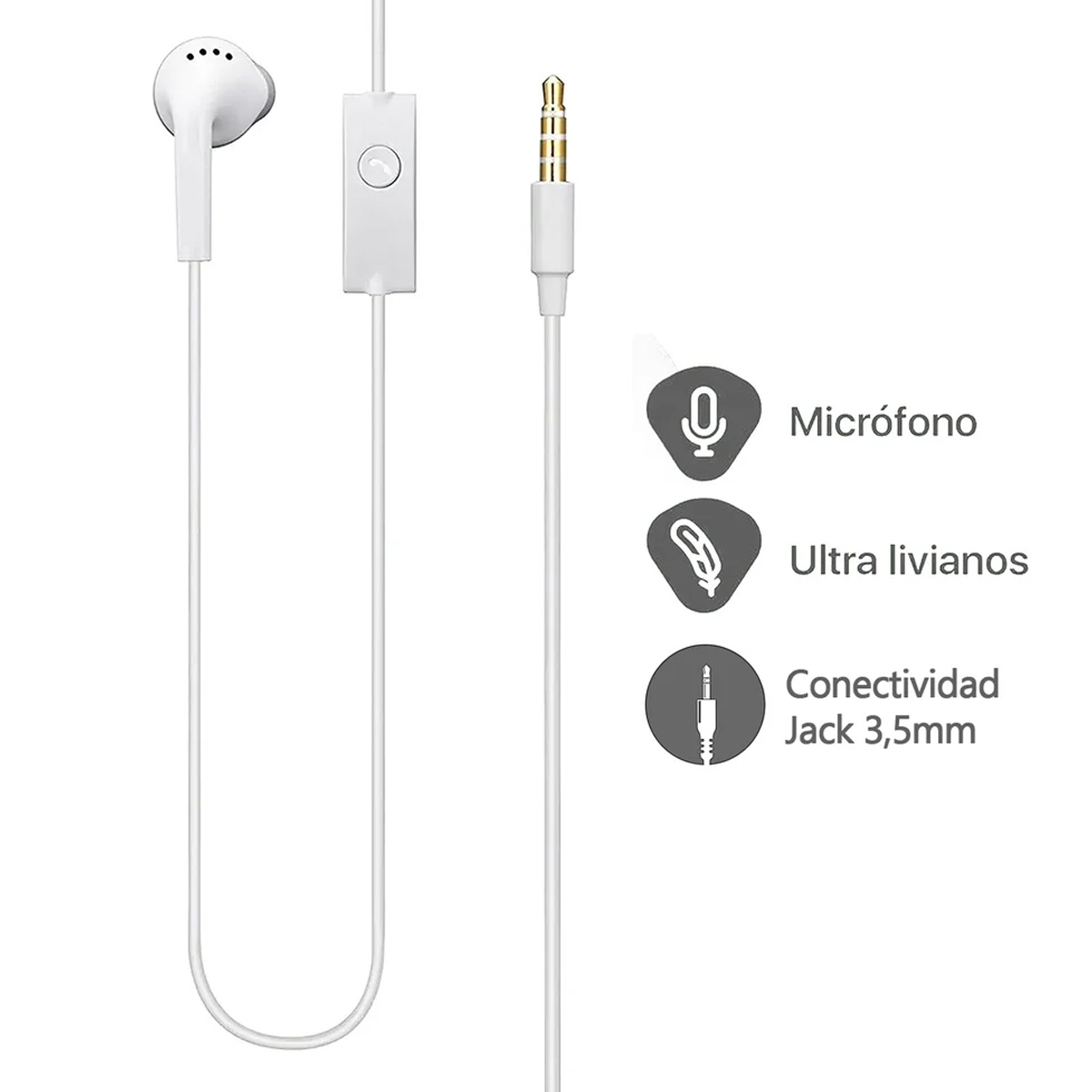 KIT 5 AUDIFONOS SAMSUNG BASS MANOS LIBRES JACK 3.5MM - BLANCO - 3