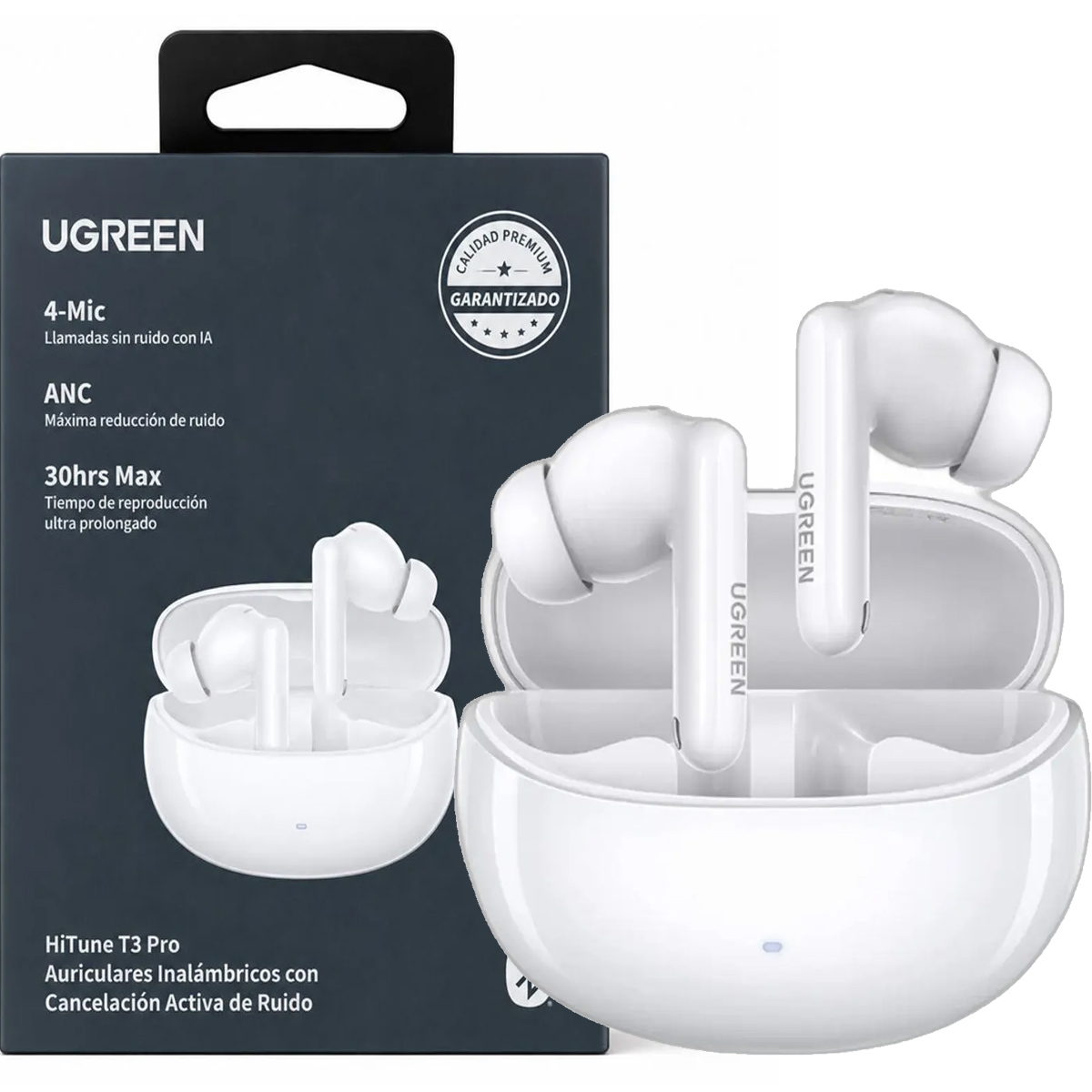 AUDIFONOS UGREEN T3 PRO WS206 BLUETOOTH CANCELACIÓN RUIDO - BLANCO - 1