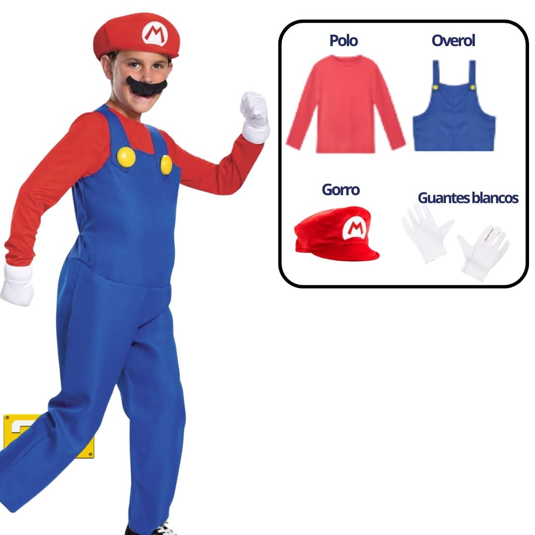 DISFRAZ MARIO BROS TRAJE PELUCHE - TALLAS 6 HASTA S - 1