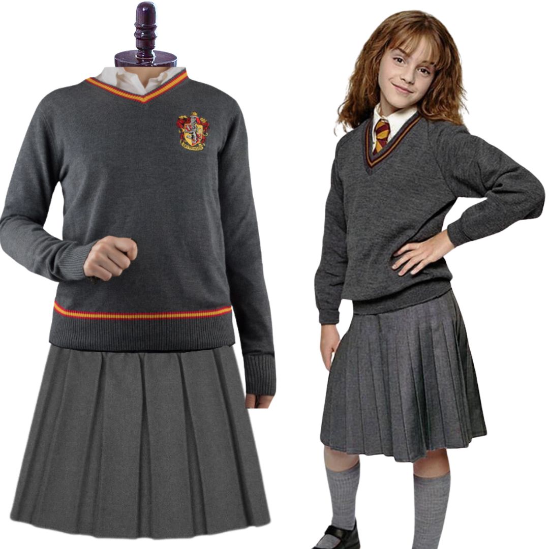 DISFRAZ MINI ALGODÓN NIÑA GRIS TRAJE HARRY POTTER UNIFORME HERMIONE GRANGER GRYFFINDOR - 1