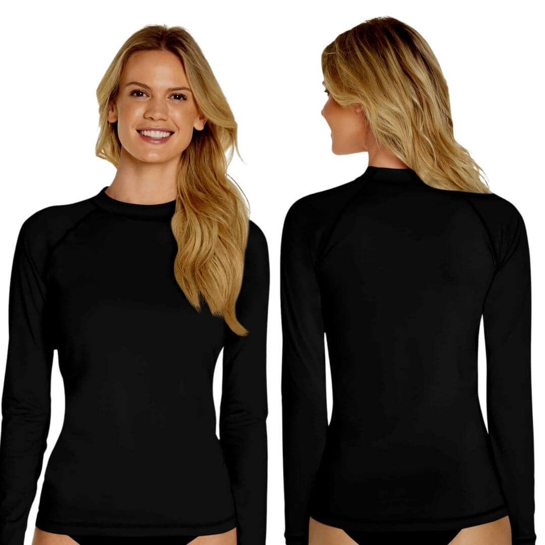 POLO NATACIÓN LICRA UNISEX NEGRO PROTECCION UV - 2