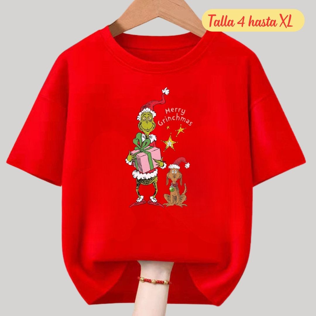 POLOS NAVIDAD ROJO EL GRINCH POLO NAVIDEÑO - TALLAS 4 HASTA XL - 1