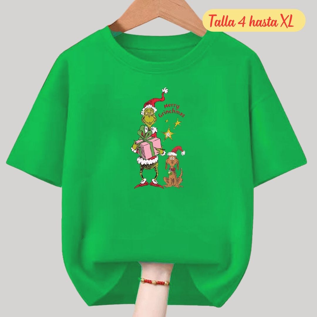 POLOS NAVIDAD VERDE EL GRINCH POLO NAVIDEÑO - TALLAS 4 HASTA XL - 1