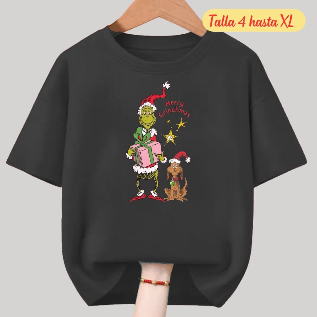 POLOS NAVIDAD NEGRO EL GRINCH POLO NAVIDEÑO - TALLAS 4 HASTA XL - 1
