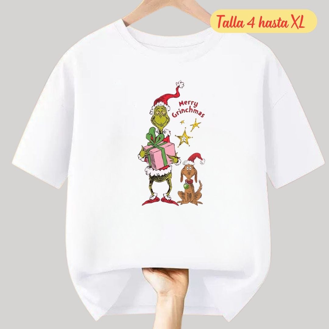 POLOS NAVIDAD BLANCO EL GRINCH POLO NAVIDEÑO - TALLAS 4 HASTA XL - 1