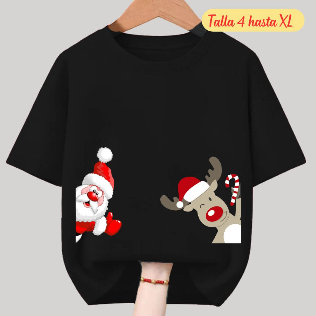 POLOS NAVIDAD PAPA NOEL NEGRO POLO NAVIDEÑO - TALLAS 4 HASTA XL - 1