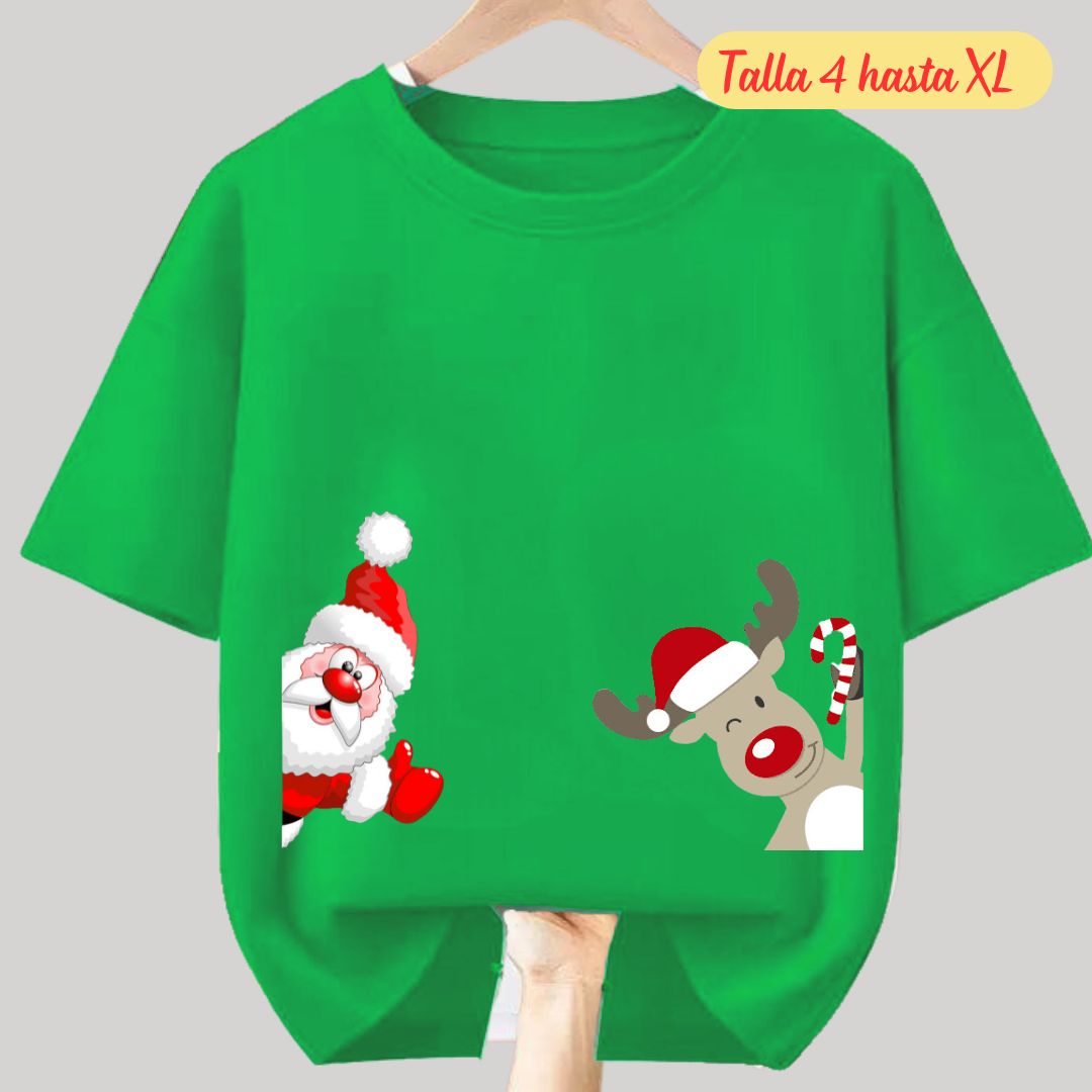 POLOS NAVIDAD PAPA NOEL VERDE POLO NAVIDEÑO - TALLAS 4 HASTA XL - 1