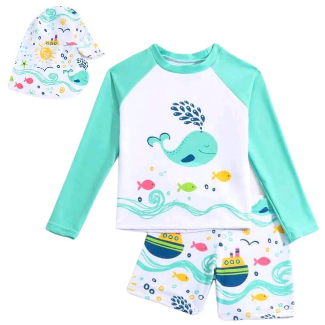 TRAJE BAÑO CORTO NIÑO NATACION UPF 50 ROPA BAÑO BALLENA - 1