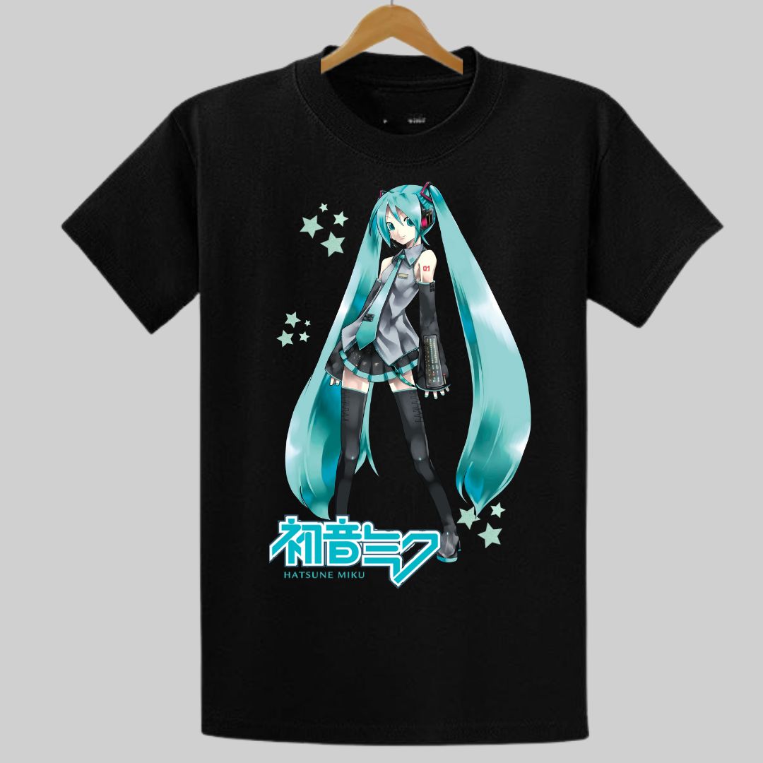 POLO ALGODÓN NEGRO MIKU HATSUNE PELUCHE - TALLAS 6 HASTA XL - 1