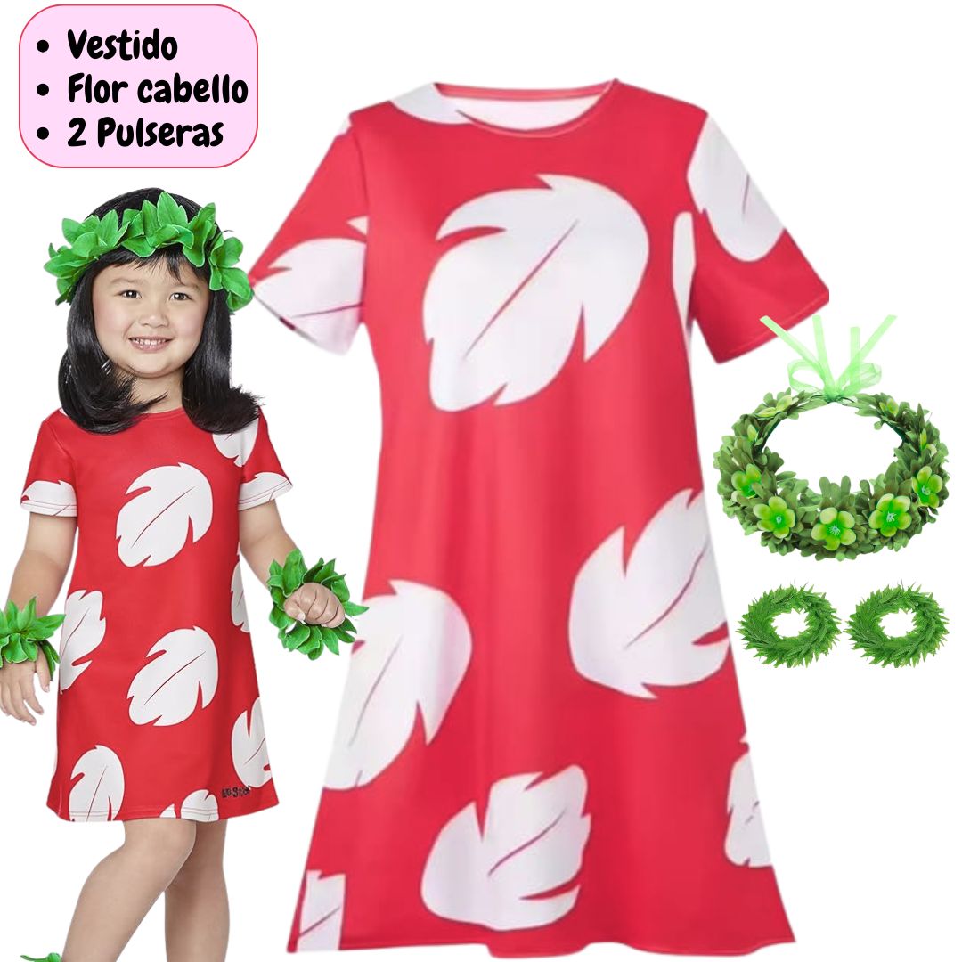 VESTIDO LILO STITCH + CORONA FLORES DISFRAZ IMPORTADO - TALLAS 4 HASTA 16 - 1