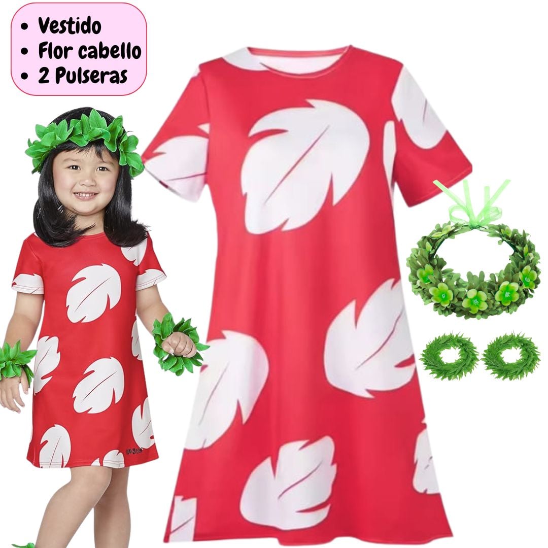 VESTIDO LILO STITCH  + CORONA FLORES DISFRAZ  IMPORTADO - TALLAS 4 HASTA 16 - 1