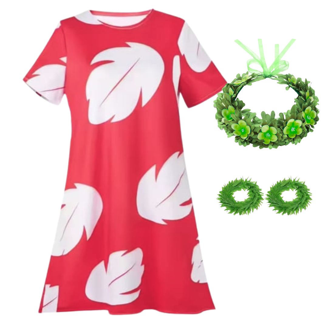 VESTIDO LILO STITCH + CORONA FLORES DISFRAZ IMPORTADO - TALLAS 4 HASTA 16 - 2