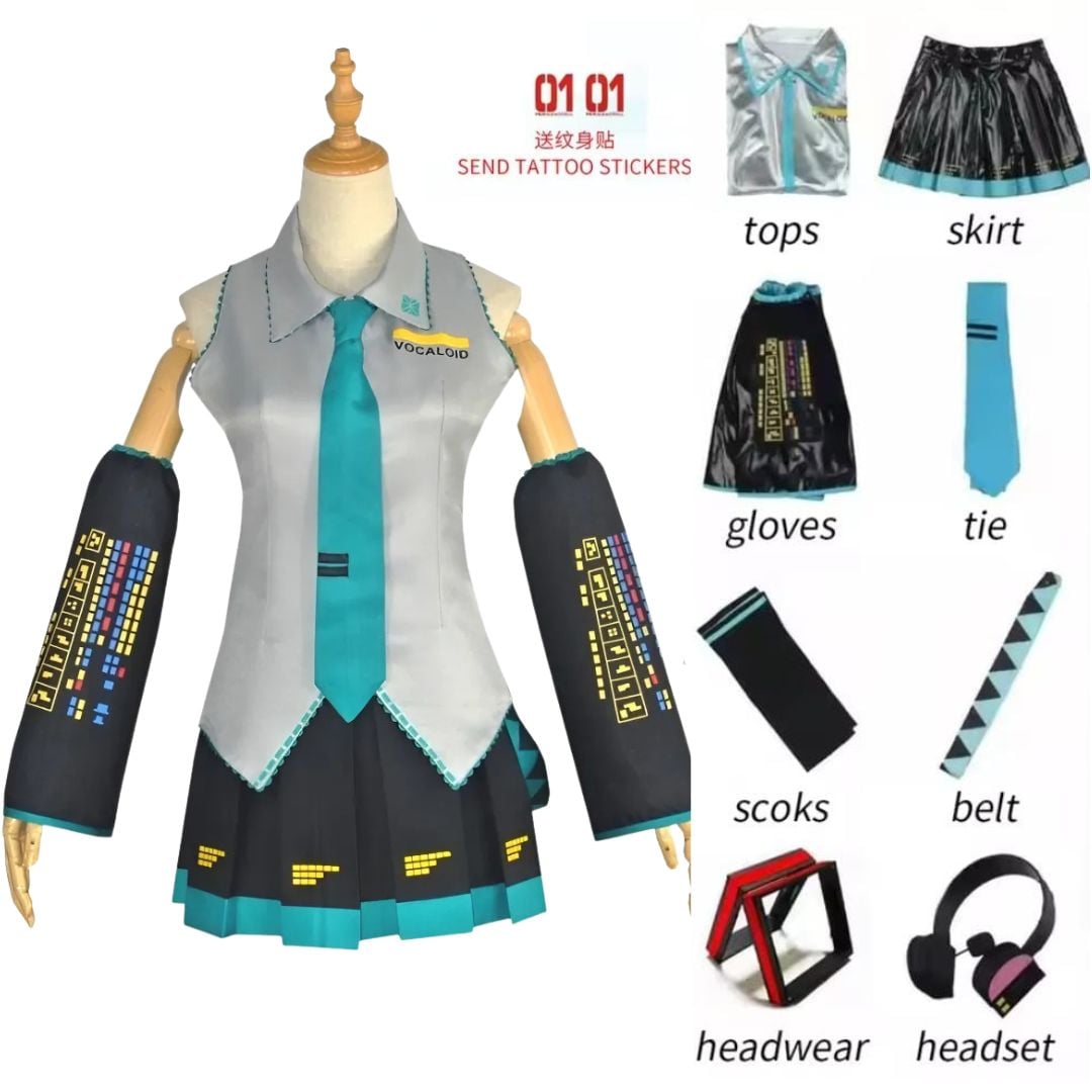 TRAJE MIKU HATSUNE VOCALOID PELUCHE IMPORTADO - TALLA 14 HASTA L - 1