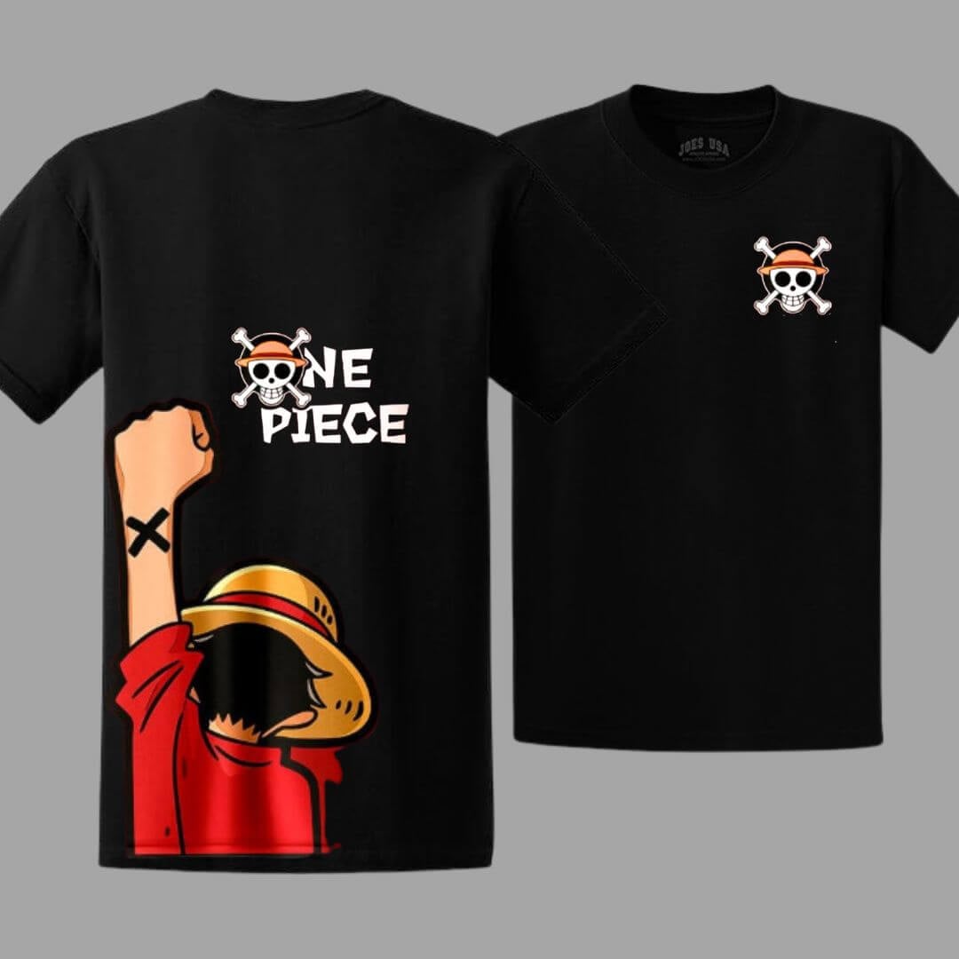 POLO ALGODON LUFFY ONE PIECE NEGRO PELUCHE - TALLAS 6 A XL - 1