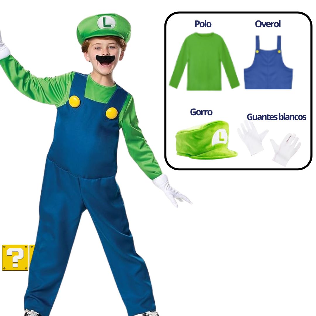 DISFRAZ LUIGI BROS TRAJE PELUCHE MARIO BROS - TALLAS 6 HASTA S - 1
