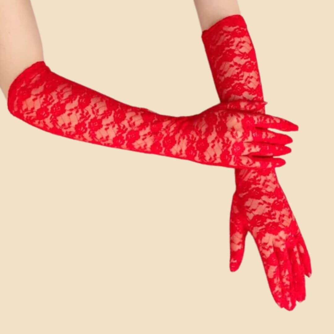 GUANTES LARGOS DE ENCAJE ROJO ELEGANCE DISFRAZ - 1