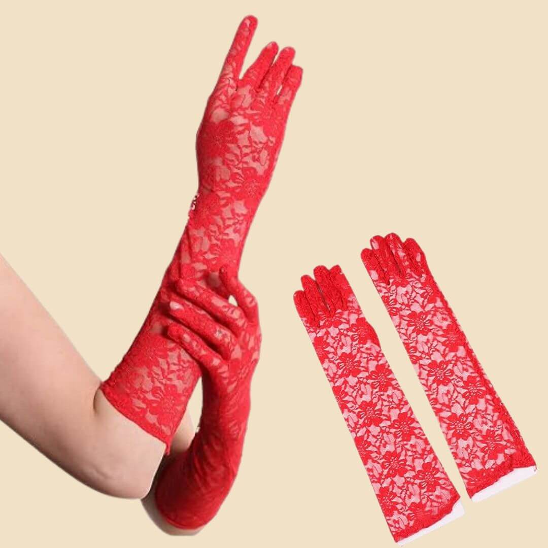 GUANTES LARGOS DE ENCAJE ROJO ELEGANCE DISFRAZ - 2