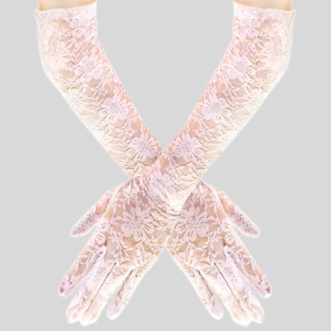 GUANTES LARGOS DE ENCAJE BLANCO ELEGANCE DISFRAZ - 1