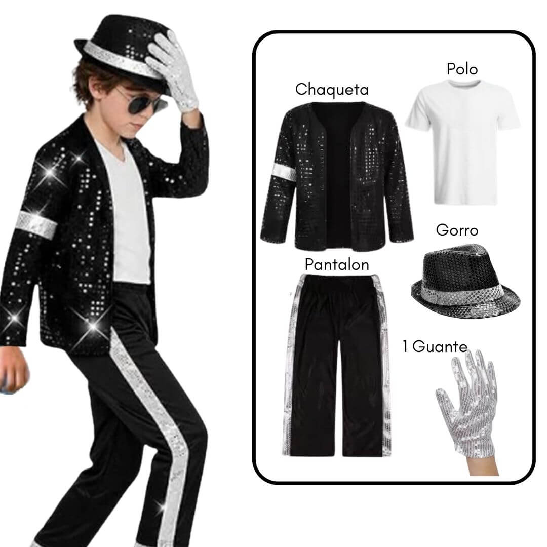 DISFRAZ MICHAEL JACKSON BILLIE JEAN TRAJE - TALLAS 4 HASTA 14 - 1