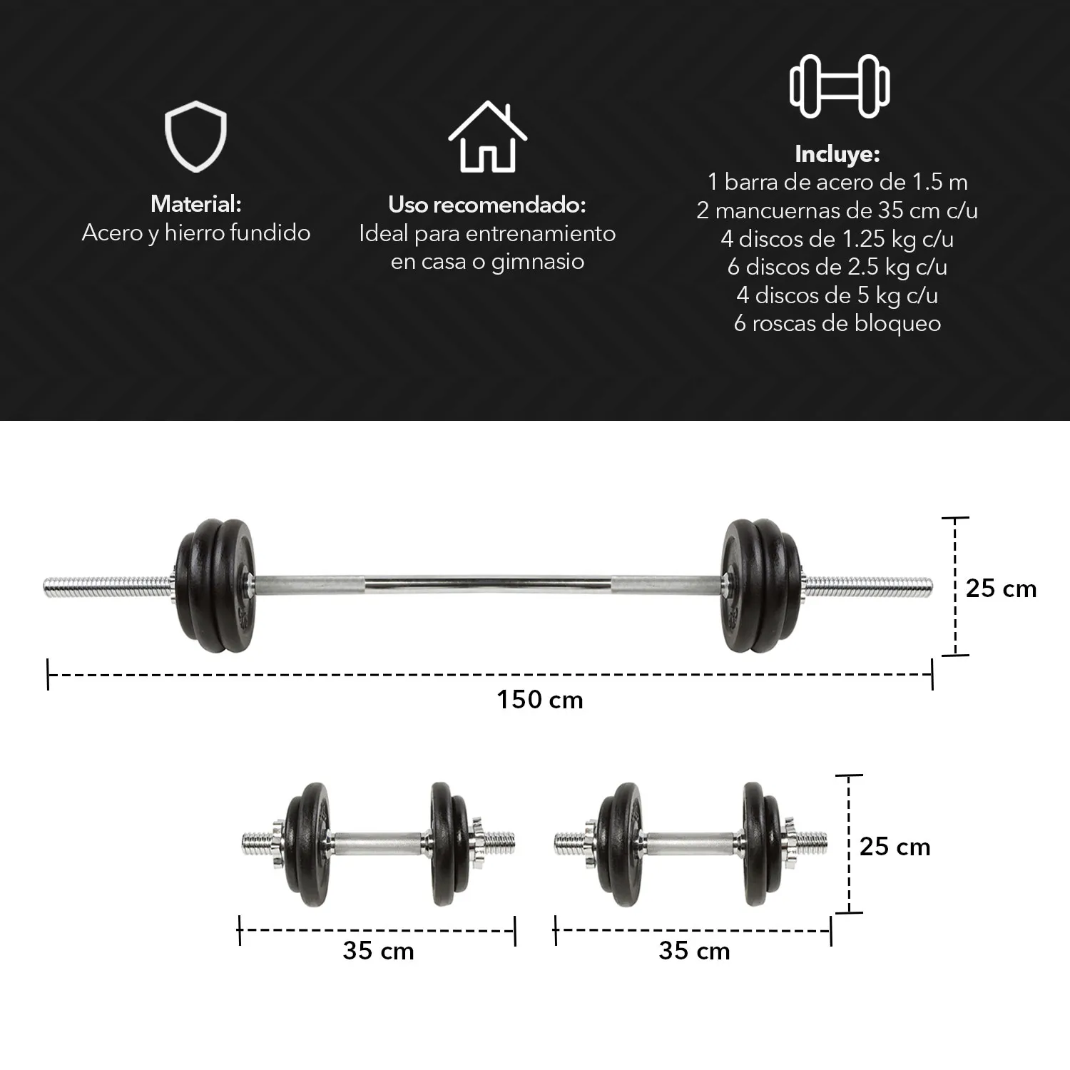 SET BARRA ATLETIS 57077 METAL 50KG CON MANCUERNAS - 2