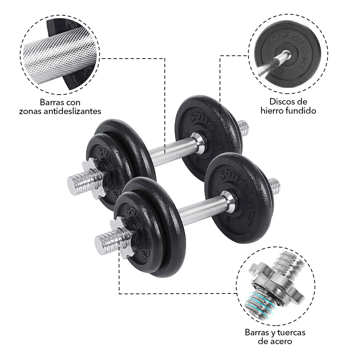 SET BARRA ATLETIS 57077 METAL 50KG CON MANCUERNAS - 3