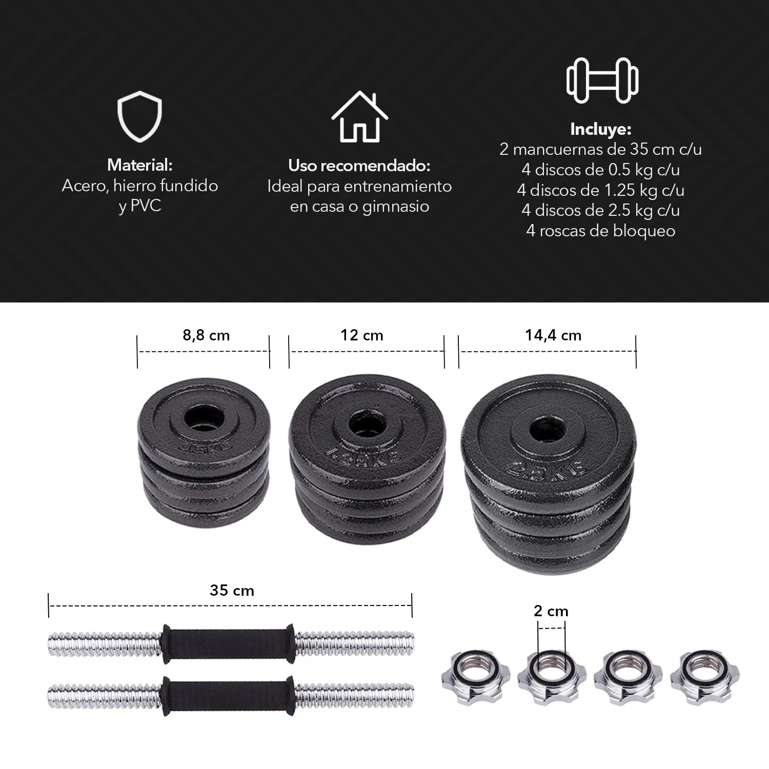 SET MANCUERNAS ATLETIS 1632550 METAL 20KG - 3